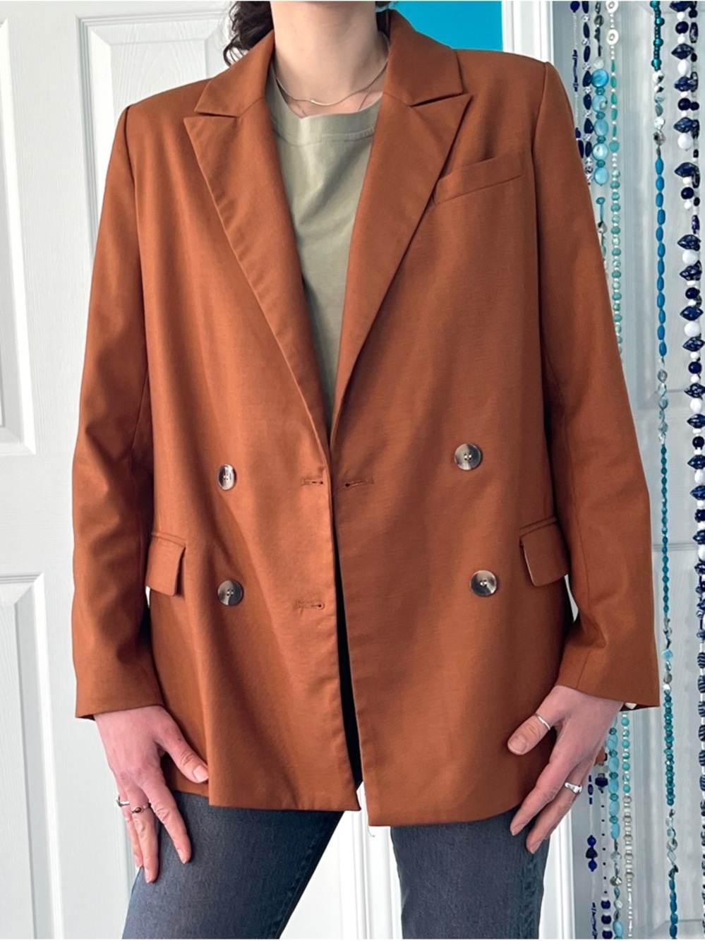 Brown with Rust Tone •Double-Breasted Blazer •Classic Work Wear •Minimalist - Picture 3 of 13